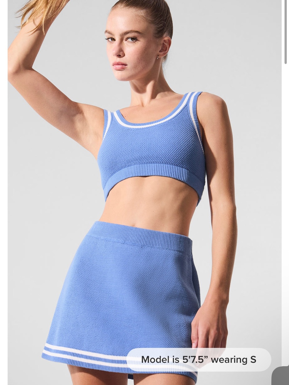 ALO Yoga Tennis Club Sweater Knit Bra-Crystal Clear Blue-NWOT
